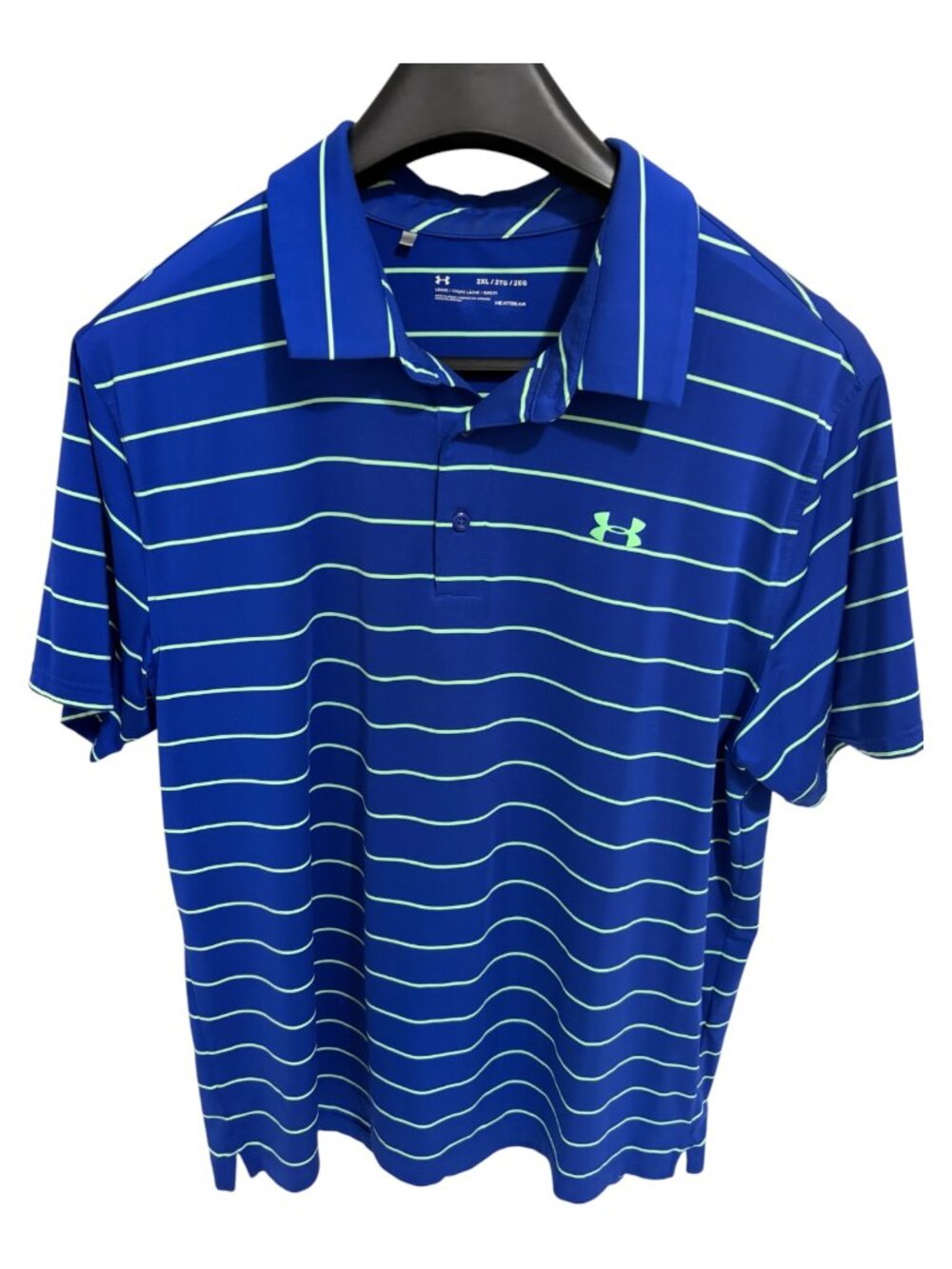 Under Armour Loose Fit Heat Gear Golf Polo Size 2XL Striped Stretch Blue